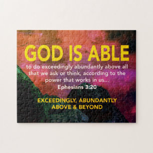 EPHESIANS 3:20 God Is Able Exceedingly RED Jigsaw Puzzle
