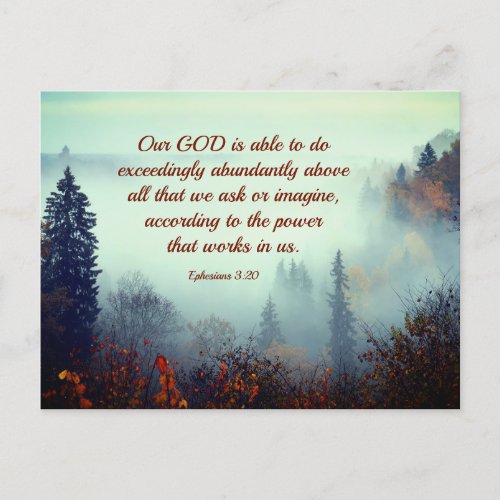 Ephesians 320 Our GOD is Able Fall Forest Postcard