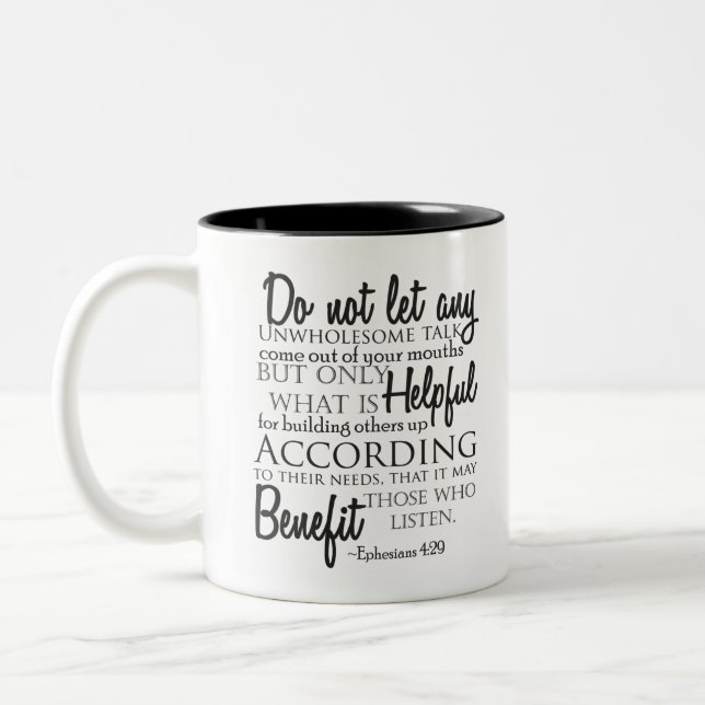 Ephesians 4:29 Typography Two-Tone Coffee Mug (Left)