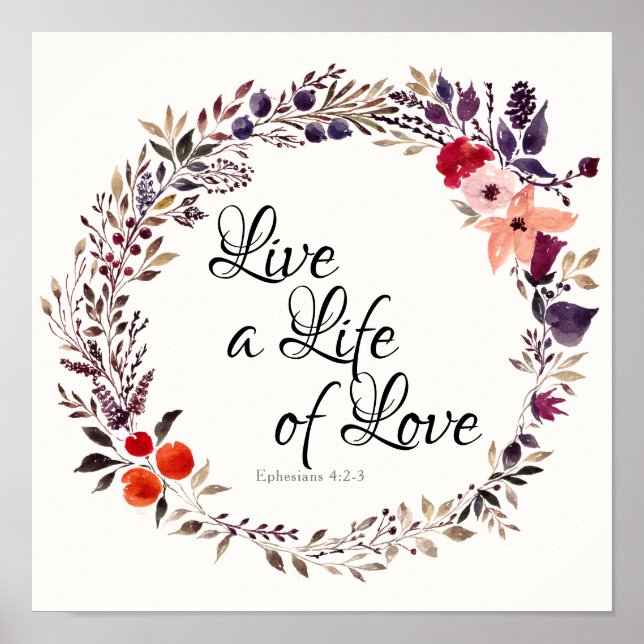 Ephesians 4:2-3 Floral Scripture Wall Art Poster (Front)