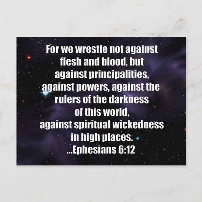 Ephesians 6:12 Bible Verse on Space Background Postcard (Front)