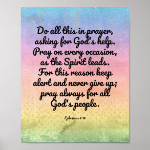 Ephesians 6:18 rainbow Bible Verse Prayer Poster