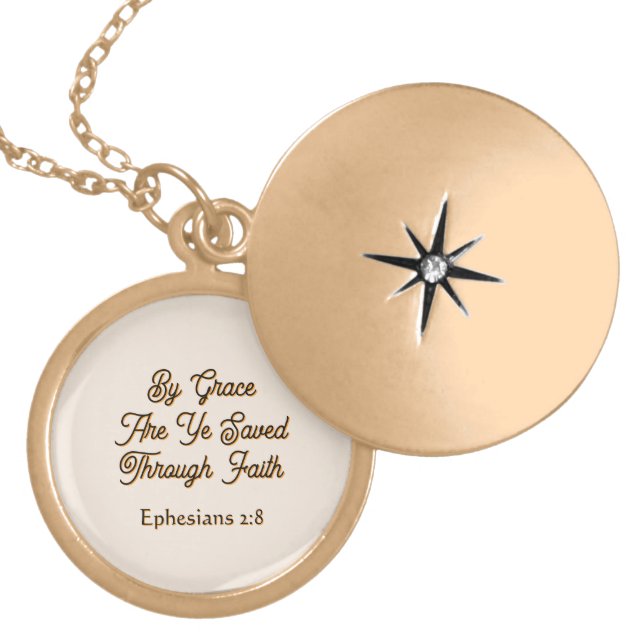 Ephesians By Grace are Ye Saved Scripture  Gold Plated Necklace (Front)
