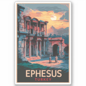 Ephesus Library of Celsus Travel Art Vintage Sticker