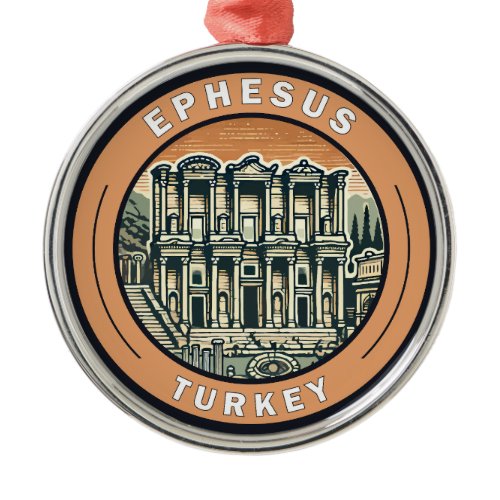 Ephesus Turkey Illustration Travel Art Badge Metal Ornament