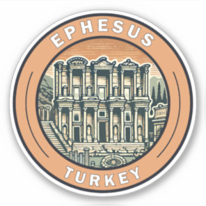Ephesus Turkey Illustration Travel Art Badge Sticker