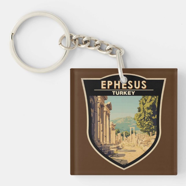 Ephesus Turkey Travel Art Vintage Keychain (Front)