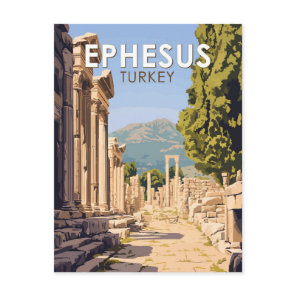 Ephesus Turkey Travel Art Vintage Postcard