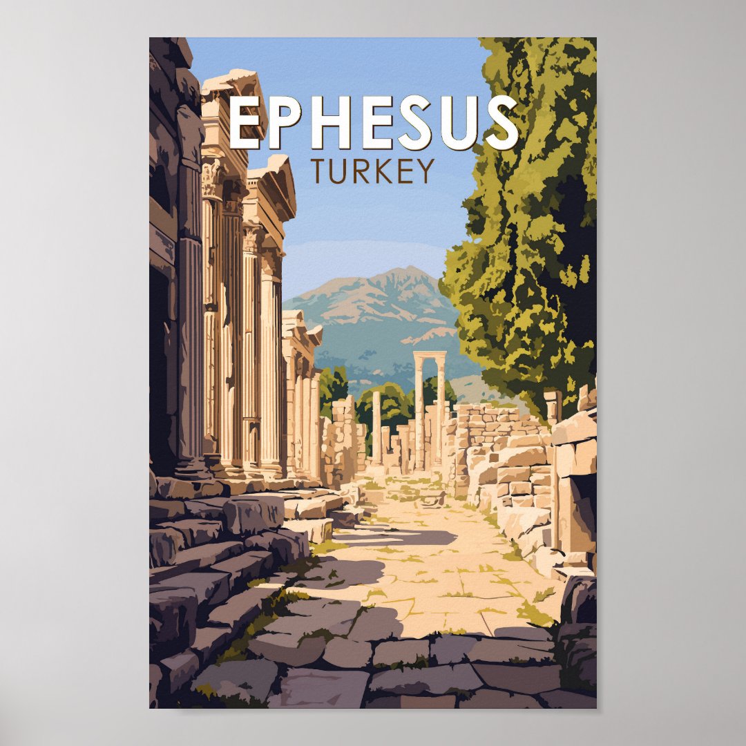 Ephesus Turkey Travel Art Vintage Poster