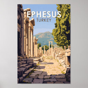Ephesus Turkey Travel Art Vintage Poster