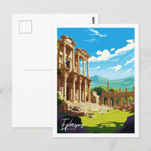 Ephesus Turkey vintage travel place illustration Postcard