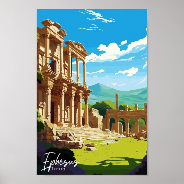 Ephesus Turkey vintage travel place illustration Poster (Front)