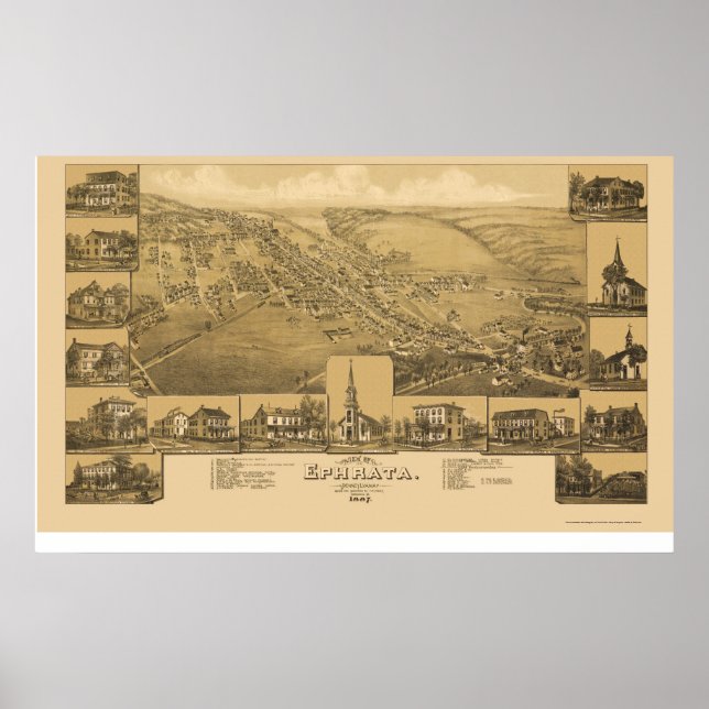 Ephrata, PA Panoramic Map - 1887 Poster (Front)