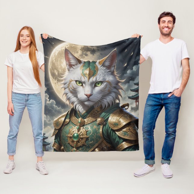 Epic Armored Cat Warrior Fleece Blanket (In Situ)