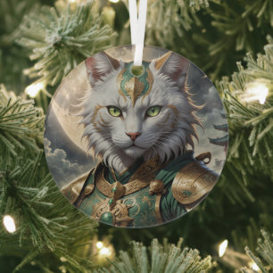 Epic Armored Cat Warrior Glass Ornament
