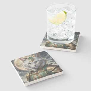 Epic Armored Cat Warrior Stone Coaster