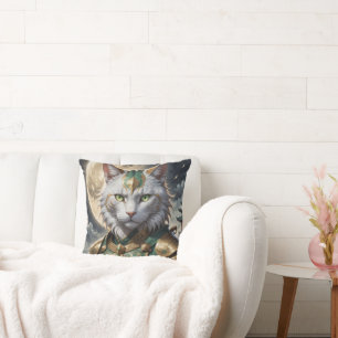 Epic Armored Cat Warrior Throw Pillow