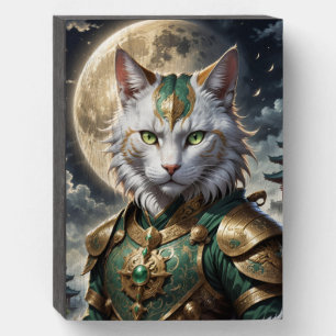 Epic Armored Cat Warrior Wooden Box Sign