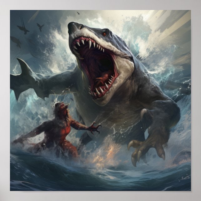 Epic Battle of Megalodon vs. T-Rex Poster - Unleas (Front)