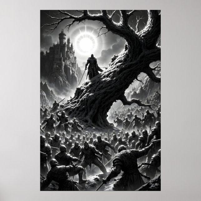 Epic battle scene with medieval warriors under poster (Front)