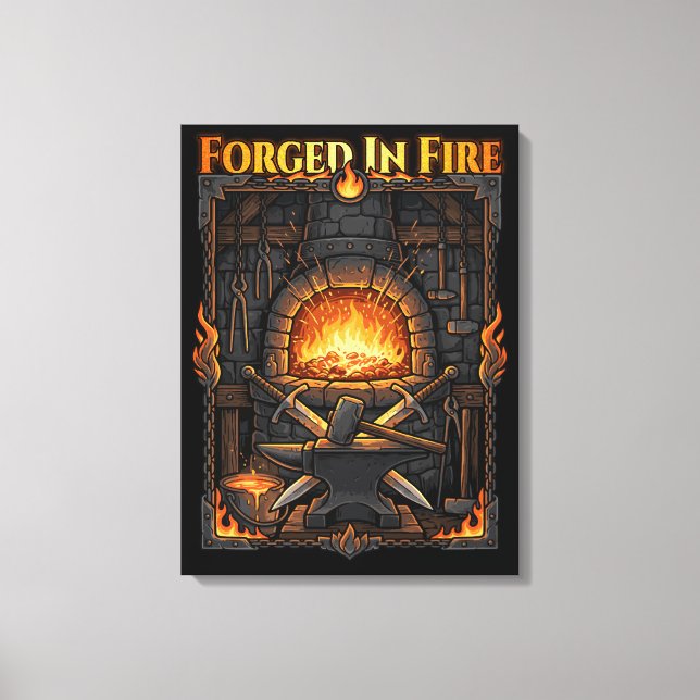 Epic Blacksmith Forge Anvil & Swords Fantasy Art Canvas Print (Front)