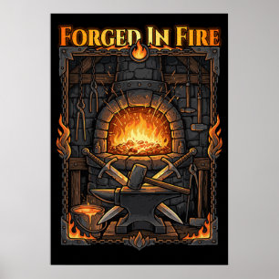 Epic Blacksmith Forge Anvil & Swords Fantasy Art Poster