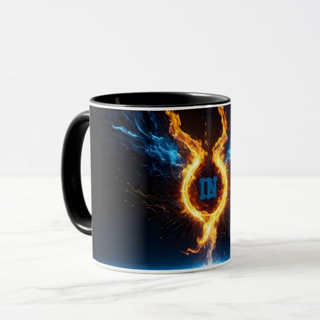 Epic Blue Orange Fire Ring Elemental Magic Mug (Front Left)