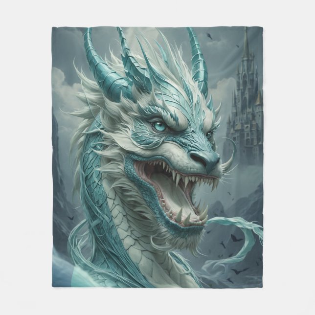 Epic Blue Storm Dragon Fleece Blanket (Front)