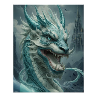 Epic Blue Storm Dragon  Poster