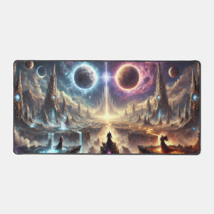 Epic celestial battlefield illustration round cloc desk mat