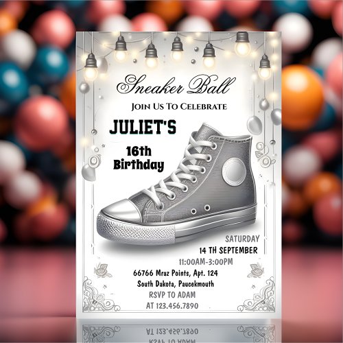 Epic Chic Shoe Girl Sweet 16 Sneaker Ball Birthday Invitation