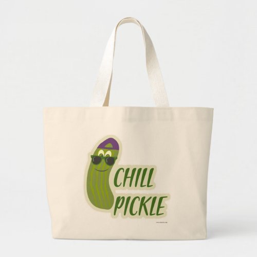 Epic Chill Pickle Funny  Cartoon Veggie Character Large Tote Bag