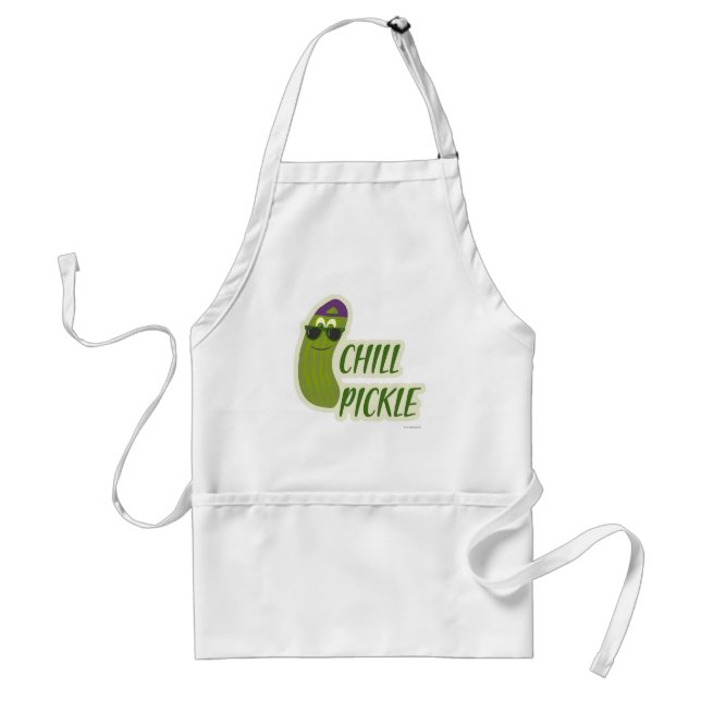 Epic Chill Pickle Funny Veggie Cartoon Fun Adult Apron (Front)
