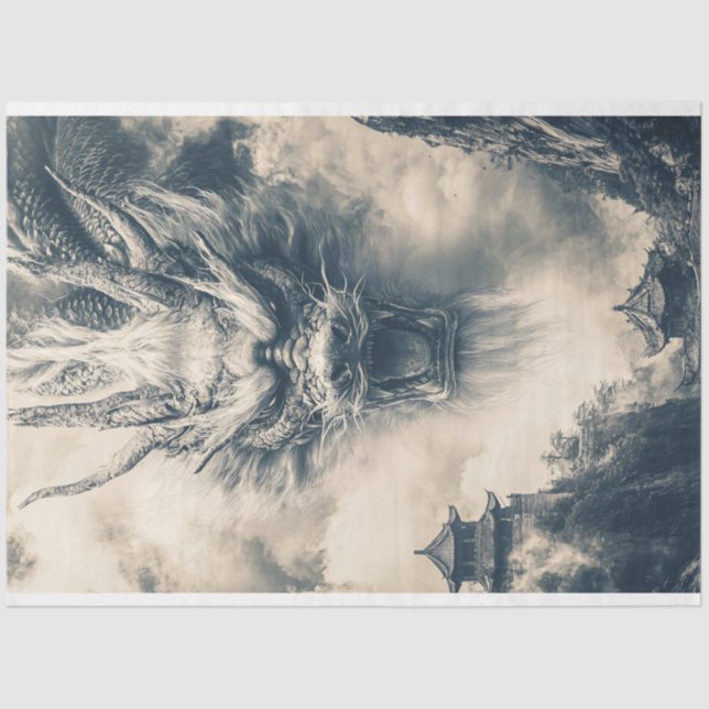 Epic Chinese Dragon Illustration Decoupage Tissue Paper (Front)