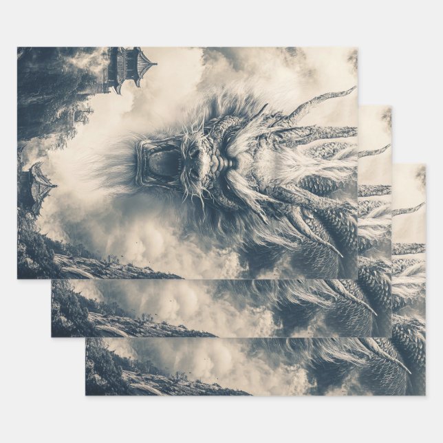 Epic Chinese Dragon Illustration Wrapping Paper Sheets (Set)