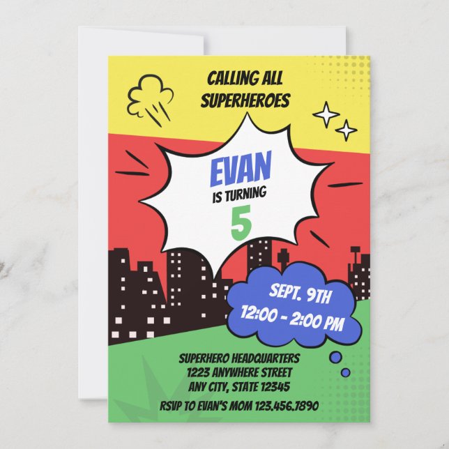 Epic Colorful Superhero Birthday  Invitation (Front)
