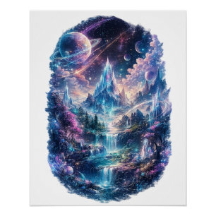Epic Cosmic Fantasy World Art Poster