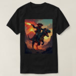 Epic Cowboy Cat Riding Dinosaur | Fantasy Sci-Fi T-Shirt<br><div class="desc">”Epic Cowboy Cat Riding Dinosaur | Fantasy Sci-Fi Western Art Design“ Bring home the ultimate mix of wild west adventure, fantasy art, and sci-fi surrealism with this bold design featuring a cowboy cat with glowing eyes riding a fearsome dinosaur in front of an erupting volcano. Perfect for fans of cats,...</div>