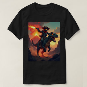 Epic Cowboy Cat Riding Dinosaur Fantasy Sci-Fi T-Shirt