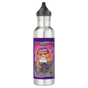 Epic Dj Cat Marker Illustration Cartoon Fun  Stainless Steel Water Bottle