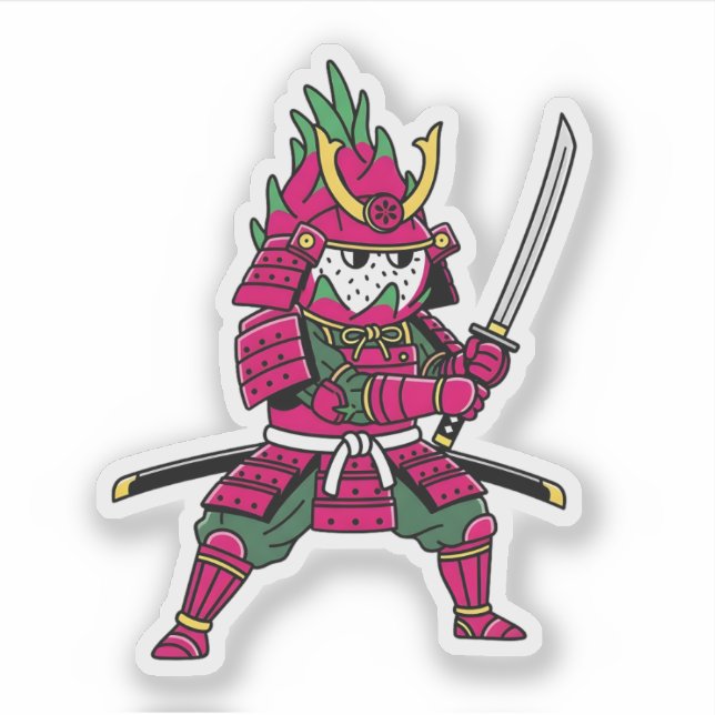 Epic Dragon Fruit Samurai Warrior Katana Illustrat Sticker (Front)