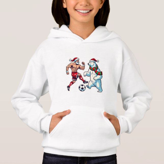 Epic Duel: Santa Claus vs. Polar Bear on the Socce Hoodie (Front)