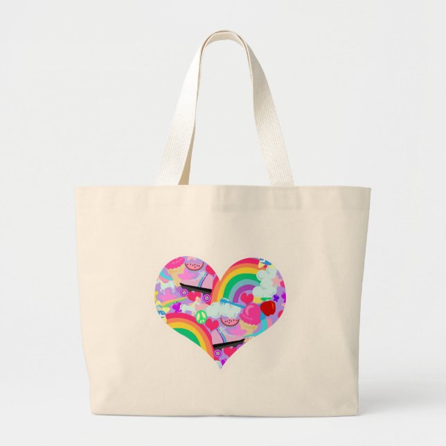Epic Eighties Explosion Heart Large Tote Bag (Front)