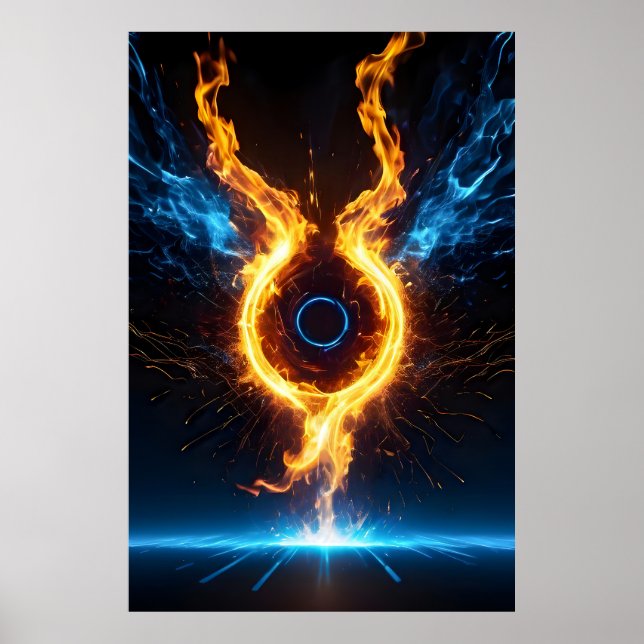 Epic Elemental Magic Ring Blue Orange Fire Poster (Front)