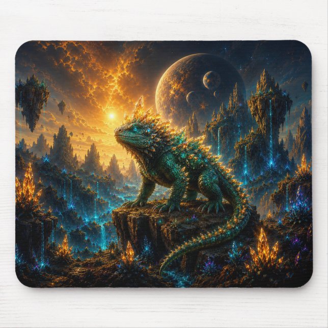 Epic Emerald & Gold Alien Lizard Mouse Pad (Front)