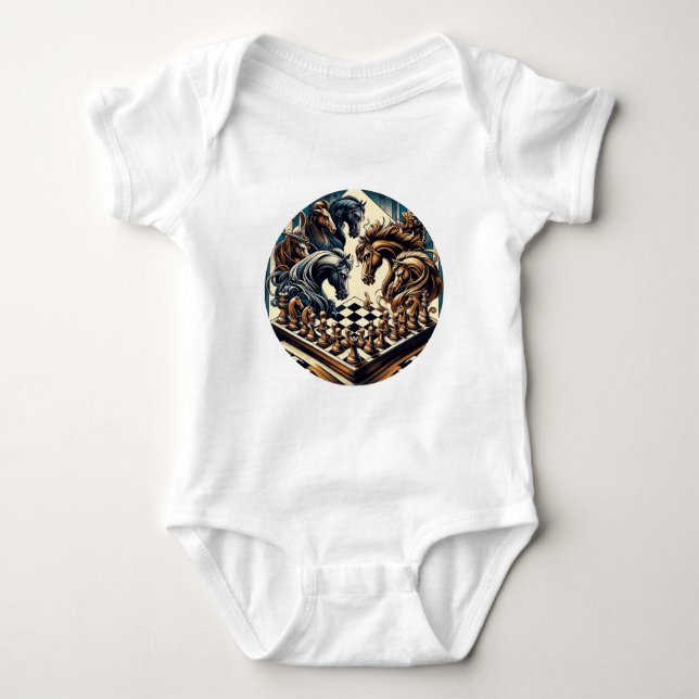 Epic Fantasy Chess with Knight Horses Baby Bodysuit (Front)