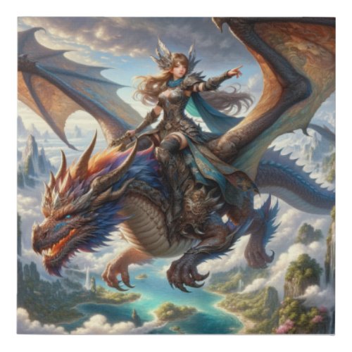 Epic Fantasy Dragon Rider _ Majestic Warrior  Faux Canvas Print