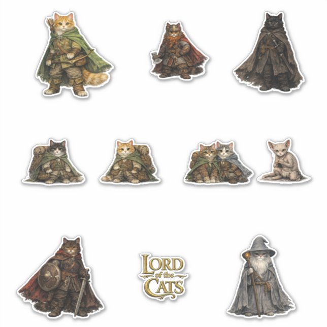 Epic Fantasy Quest Cats Sticker (Front)