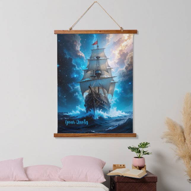 Epic Fantasy Sailing Ship Storm Ocean Hanging Tapestry (Bedroom)