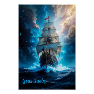 Epic Fantasy Sailing Ship Storm Ocean Poster